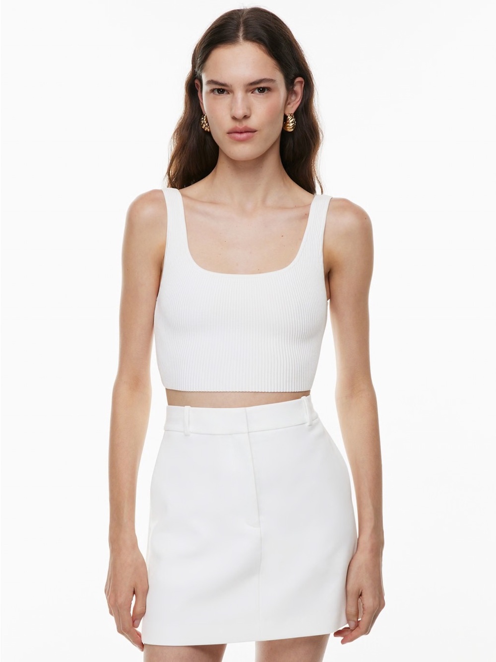 Babaton White Sculpt Knit Squareneck Cropped Tank